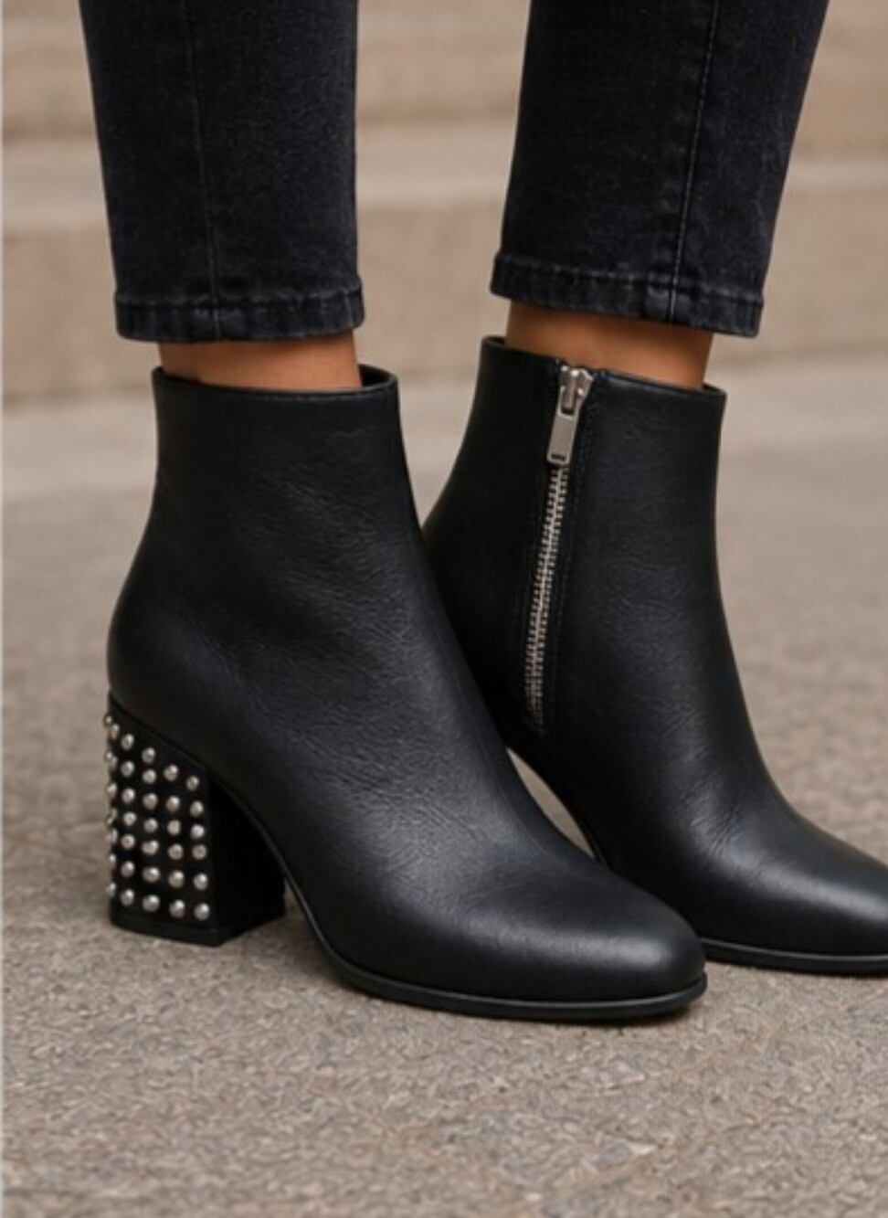Dolce VITA Black Studded Block Heel Ankle Boots - Women Sz. 9